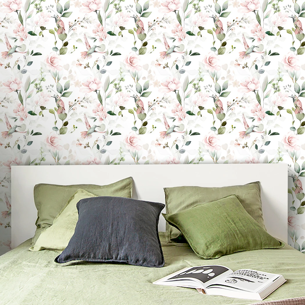 Pink Peony Peel and Stick Wallpaper Vintage Self Adhesive Flower Birds Wallpaper Removable Paper Wall Covering Shelf Drawer