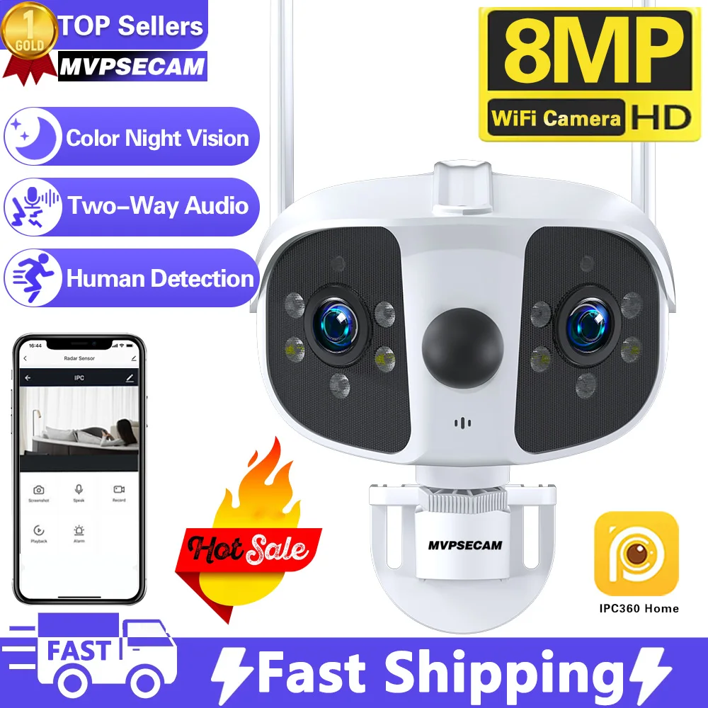 

Outdoor 4K 8MP 4MP 180° Ultra Wide View Angle Panoramic WIFI Dual Lens Integrated Machine Security IPC360 Home Human Detection