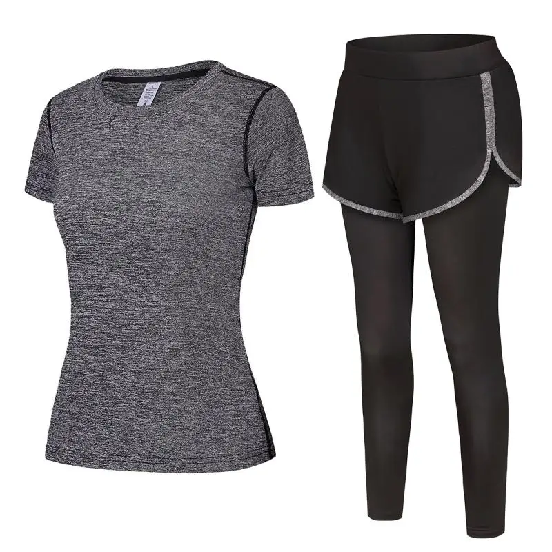 

Women's Summer Workout Uniform Set Quick Dry Fit Slim Training Sports Jersey Outfit Marathon Running T-Shirt and Shorts Leggings