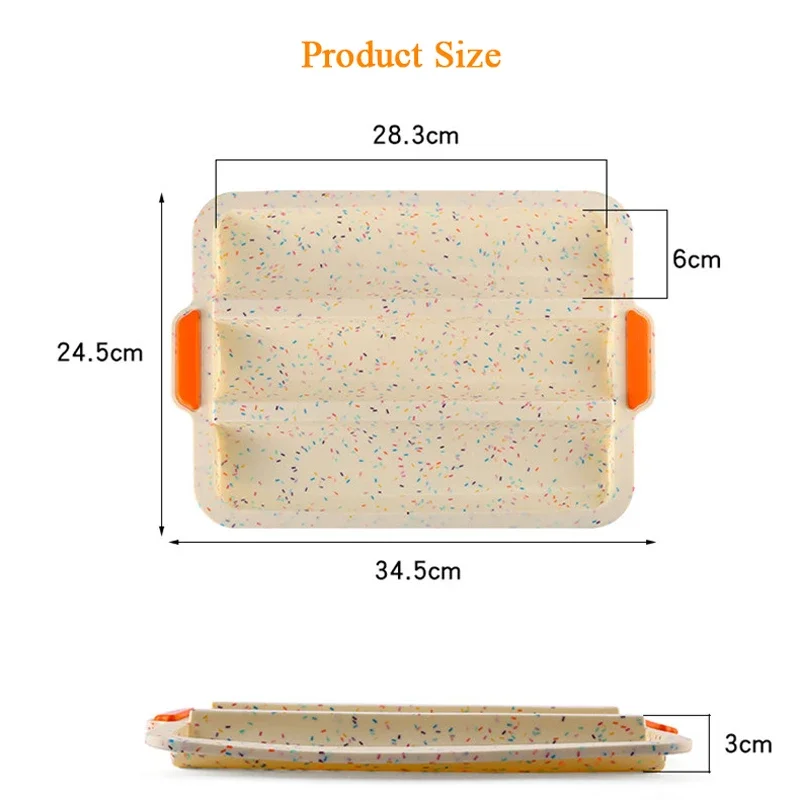 3 Cavity Baguette Baking Tray Non-Stick Silicone Cake Mold Bread Mould Oven Pan Easy Demoulding Baking Dish DIY Kitchen Supplies