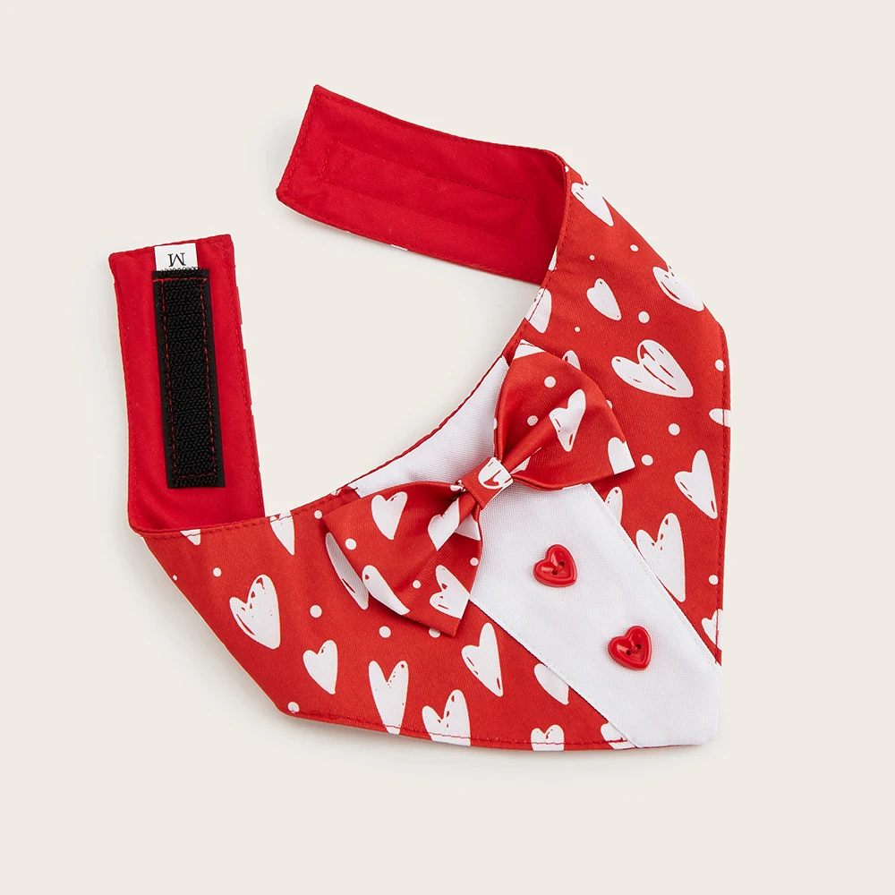 Sucado Valentinstag Hundebandanas mit Herz-Liebes-Print, Premium-Stoff Verstellbare Rote Valentinstag-Schleifenbandanas – Detail 12