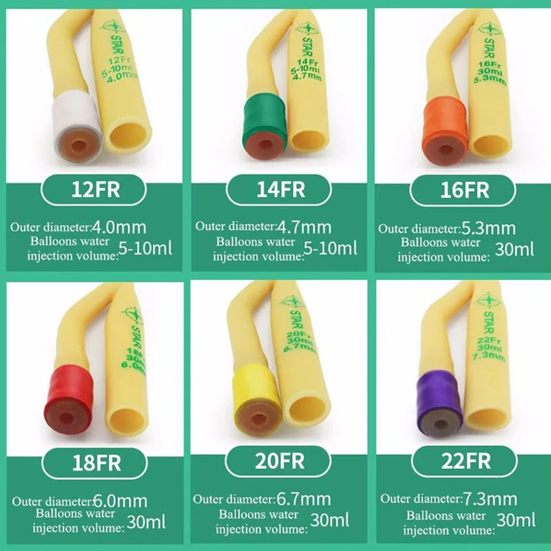 Disposable Medical Latex Catheters Sterilized Double Lumen Implantable Flexible Catheters 12 Pcs