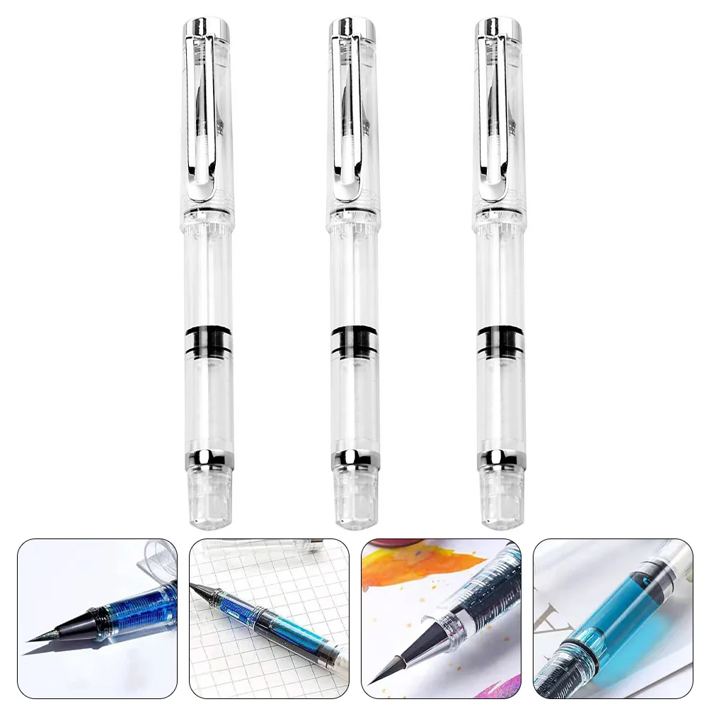 3Pcs Fountain Brush Pens Plastic Brush Pens Smooth Writing Brush Pens Calligraphy Pens