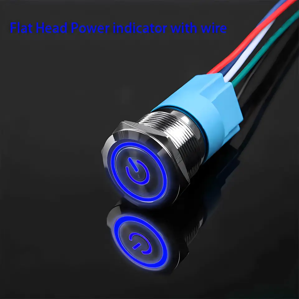 16mm 19mm 22mm Metal Push Button Switch Momentary/Latching Flat Head Led Light Red Yellow Blue Green White 3V 12V 24V 220V image 9