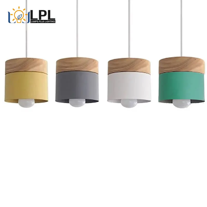 

Nordic Simplicity Pendant Light LED E27 Modern Macaron Hanging Lights Home Improvement Iron and Wood Decoration Pendant Lamp