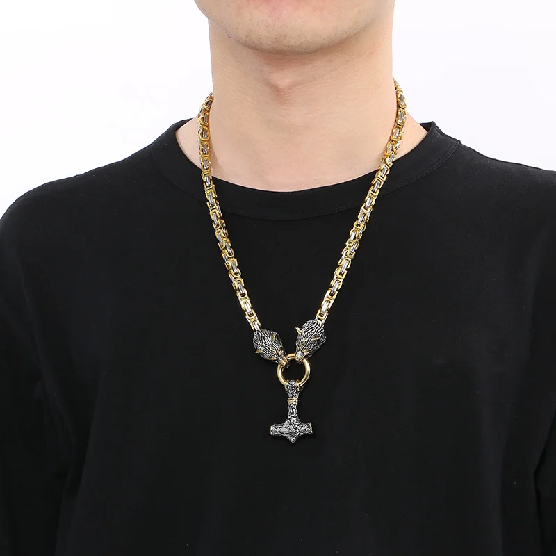 Collar Con Colgante De Martillo De Thor Vikingo Vintage Para Hombre, Cadena Bizantina Con Cabeza De Lobo De Acero Inoxidable Punk, Joyería, Accorio Gruo Para Regalo - AliExprs 36