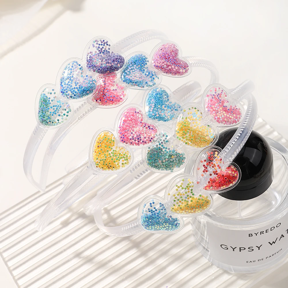 1/2pcs Transparent Quicksand Hairhoop Kids Girl Glitter Heart Sequin Cartoon Hairbands Children Headwear Baby Hair Accessories
