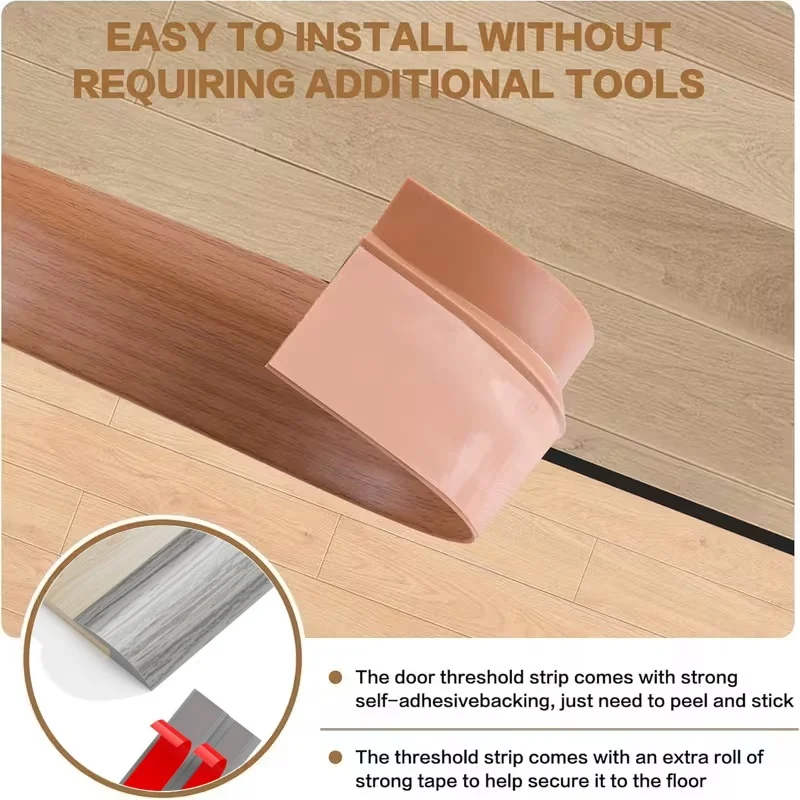 1PC 2M Floor Transition Strip Self Adhesive Protective Floor Mat Flat Button Strip Strips For Flooring Threshold Seam Edge Trim