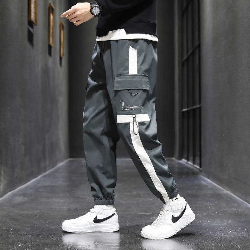 Youthful Vitality Loose Casual Pants Spring Summer Letter Printed Men's Clothing Stylish Pockets Spliced Sports Cropped Pants