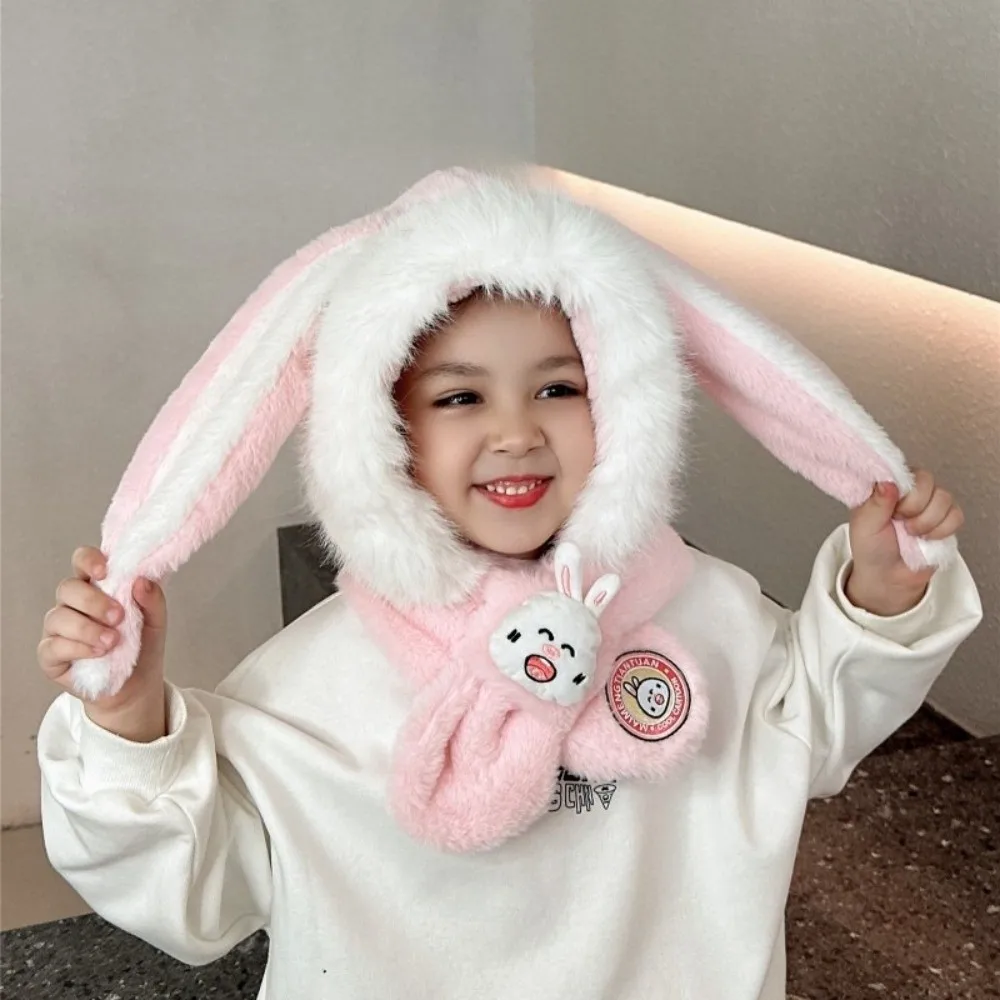 New Integrated Hat Scarf Set Windproof Coldproof Pullover Cap Warm Long Rabbit Ears Ear Protection Hat Outdoor Sports