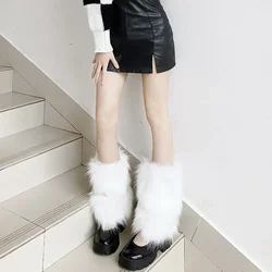 Cozy Vintage - Inspired Fluffy Faux Fur Leg Warmers - As picture (White 25cm)