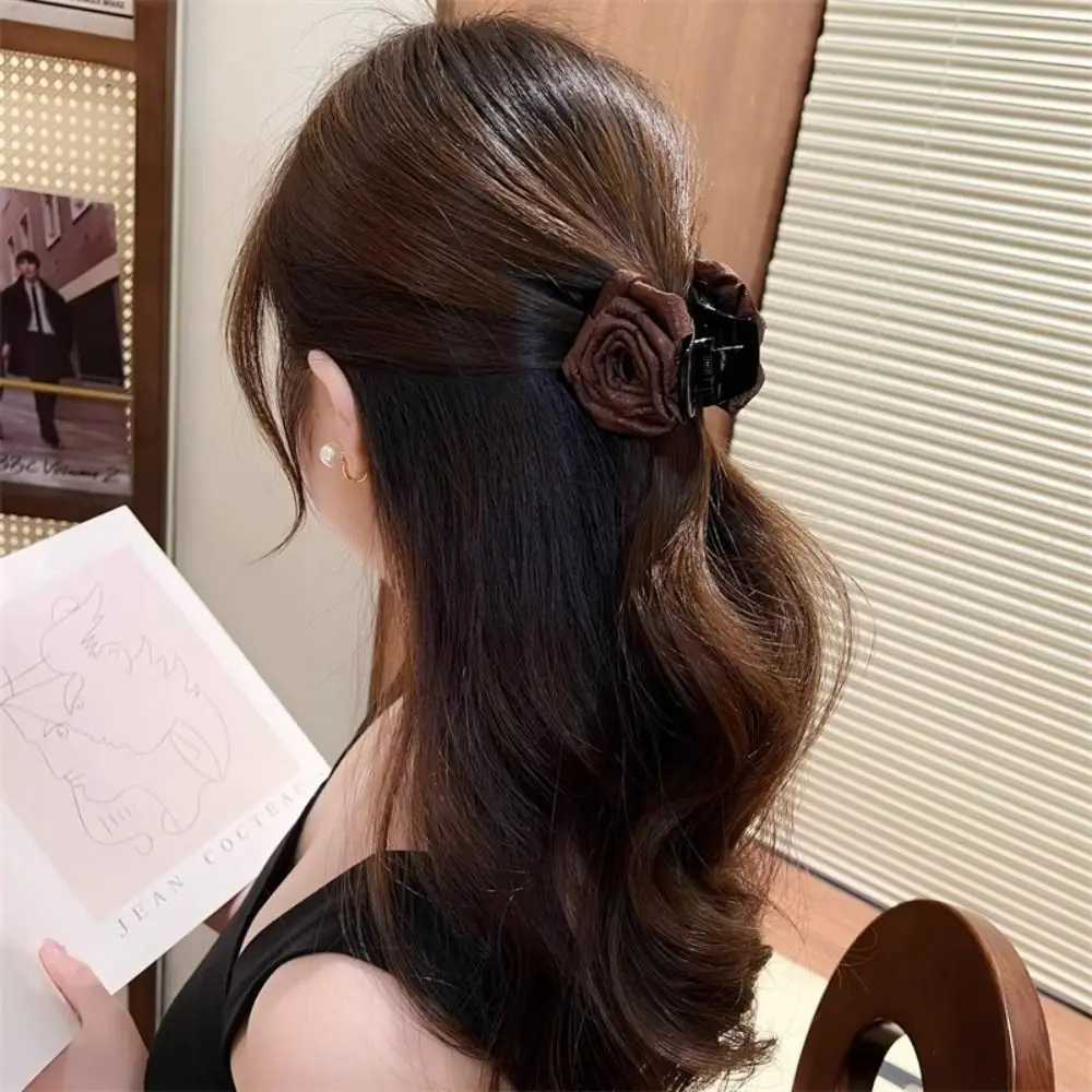 

Rose Flower Crab Hair Clip Elegant Ponytail Holder Hair Catches Camellia Hair Clip Cloth Hairpin Flower Hair Claw