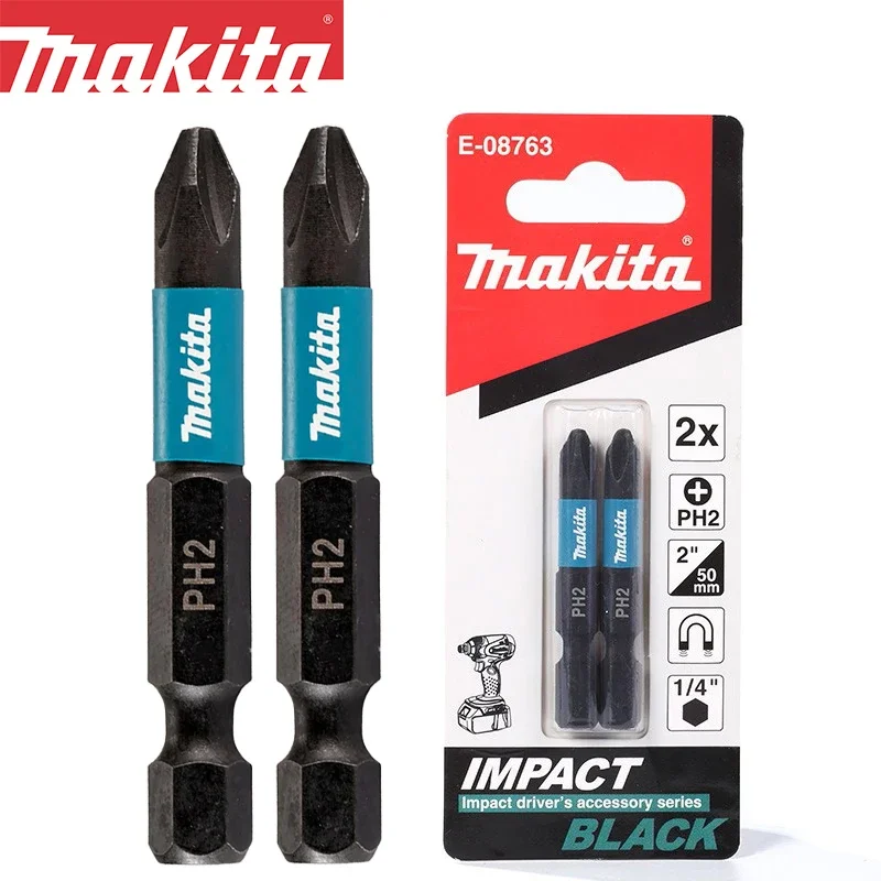 Makita PH2 Impact Screwdriver Bits 50MM 1/4 '' 2pcs Magnetic Phillips Driver Drill Head Accessory Series Black E-08763