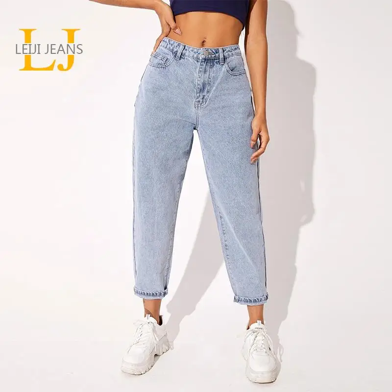 

LEIJIJIEANS Women's Ankle Jeans 2023 Stretchy High Waist Jeans Loose Light Washing Cropped Lady Denim Pants 6XL Mom Harem Jeans