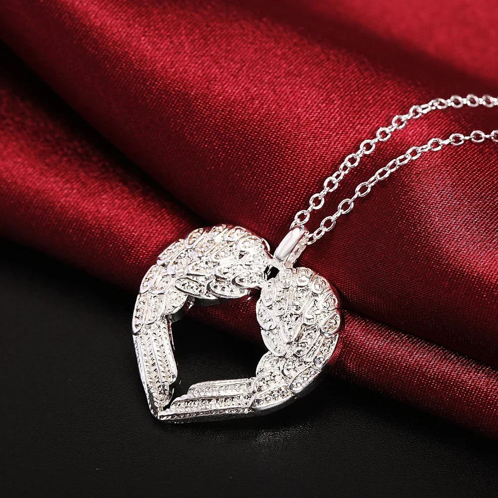 925 sterling Silver Angel wings heart Pendant Necklace for Women luxury fashion party wedding accessories Jewelry Christmas gift pendant necklace,silver necklace,silver pendant,silver necklace charms
