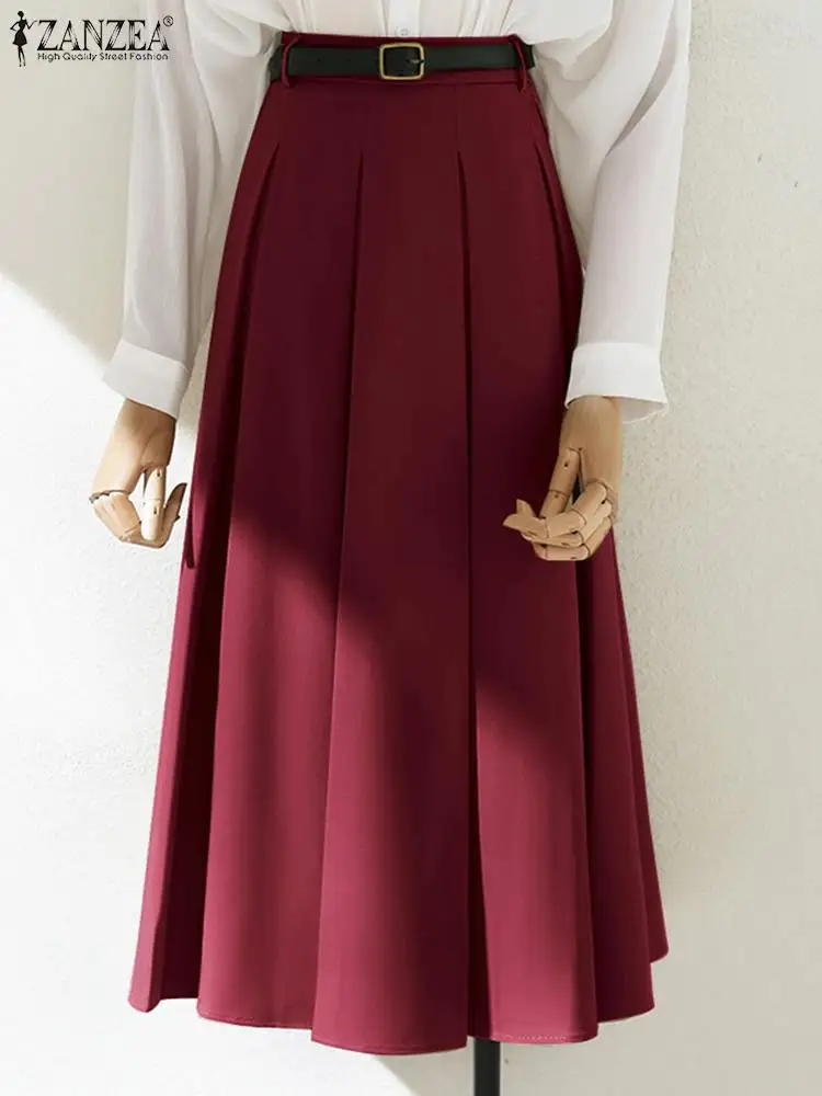 

Винтажная плиссированная юбка ZANZEA с завышенной талией, корейская мода, женская юбка для офиса, Женская Весенняя юбка 2023, праздничная свободная Однотонная юбка макси