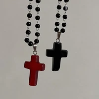Collier gothique Vintage avec pendentif croix en verre rouge, chaîne en corde de perles noires pour femmes et hommes, accessoires de bijoux esthétiques EMO Grunge Y2K 6