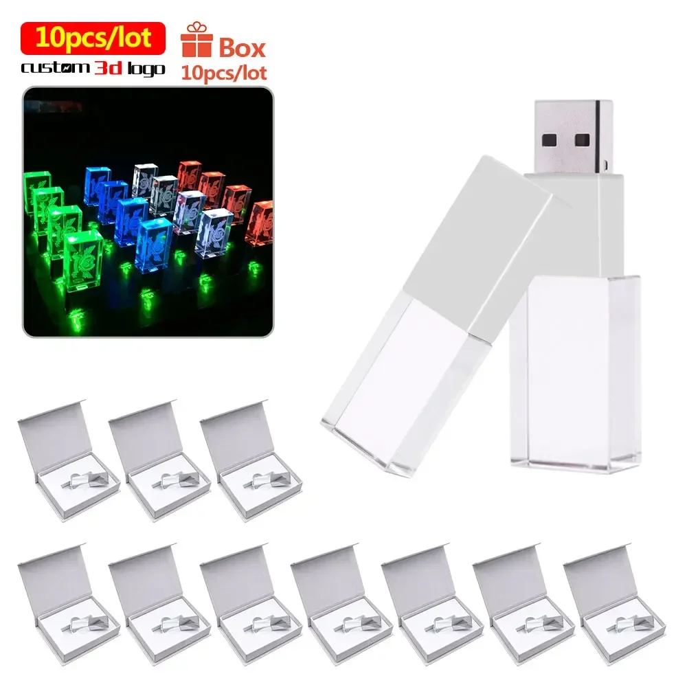 크리스탈 usb 스틱 3D 인쇄 사용자 정의 로고 10 개/묶음, 4GB 8GB 16G..