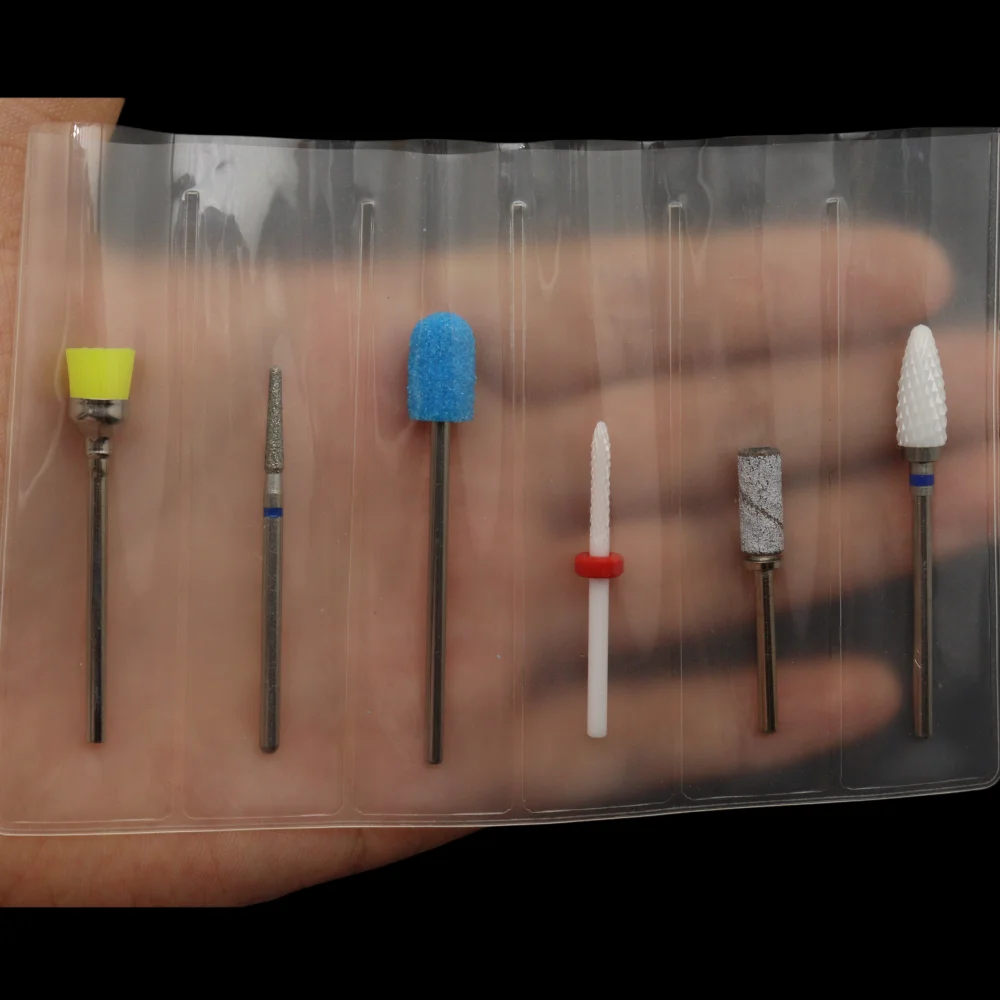 샌딩 밴드, 세라믹 및 다이아몬드 네일 드릴 비트가 포함된 6피스 네일 드릴 비트 세트, 2.35mm 샹크 매니큐어 E-파일 도구 세트