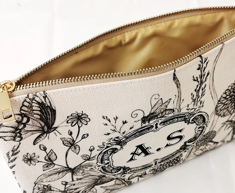 Fashion Flower Handbags Design Personality Letter Customizable Women's Clutch Portable wallet Linen purse Vacation Phone Bag