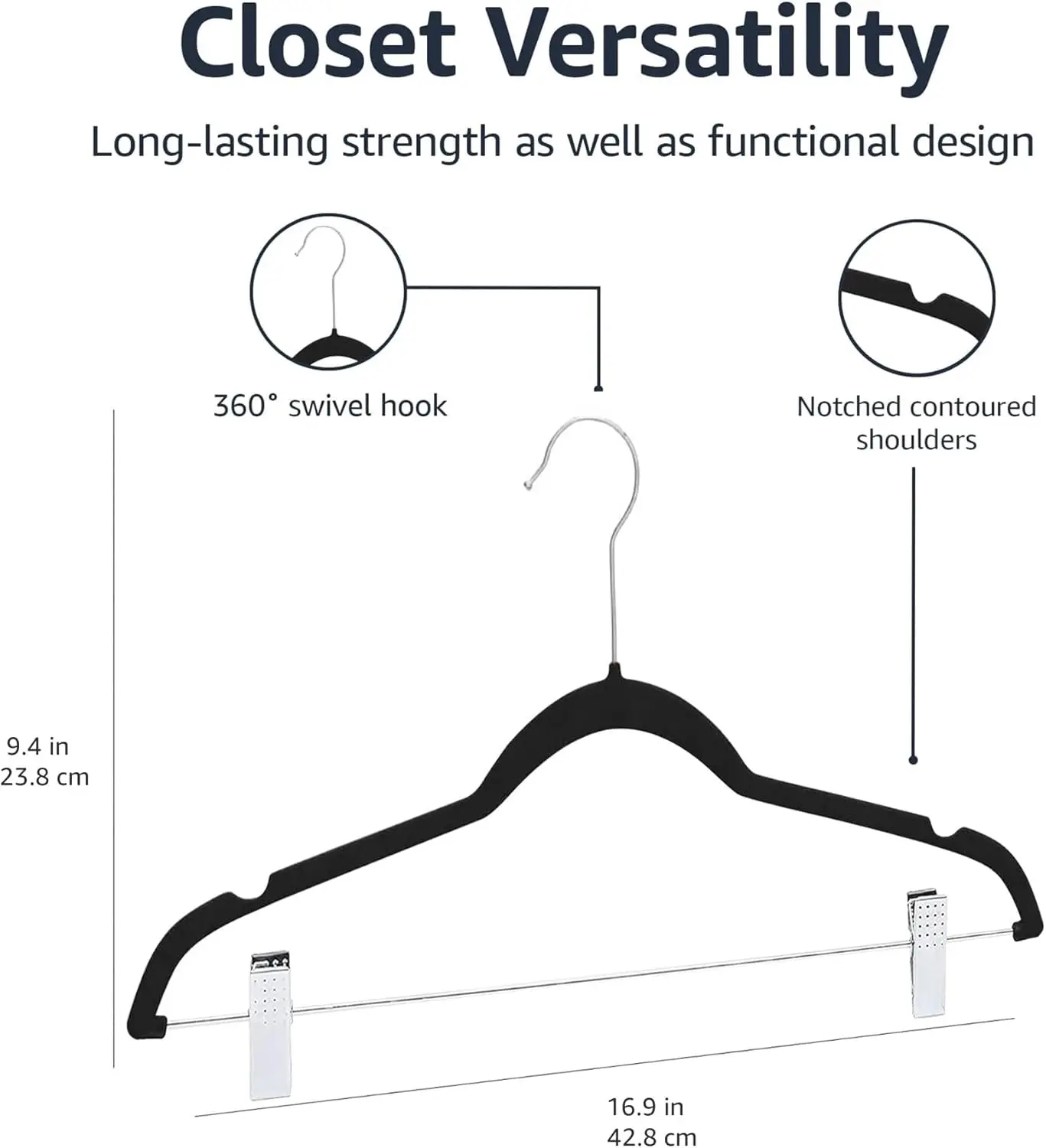 Velvet, Non-Slip Closet Skirt Clothes Hangers with Clips, Pack of 24, Black/Silver 5