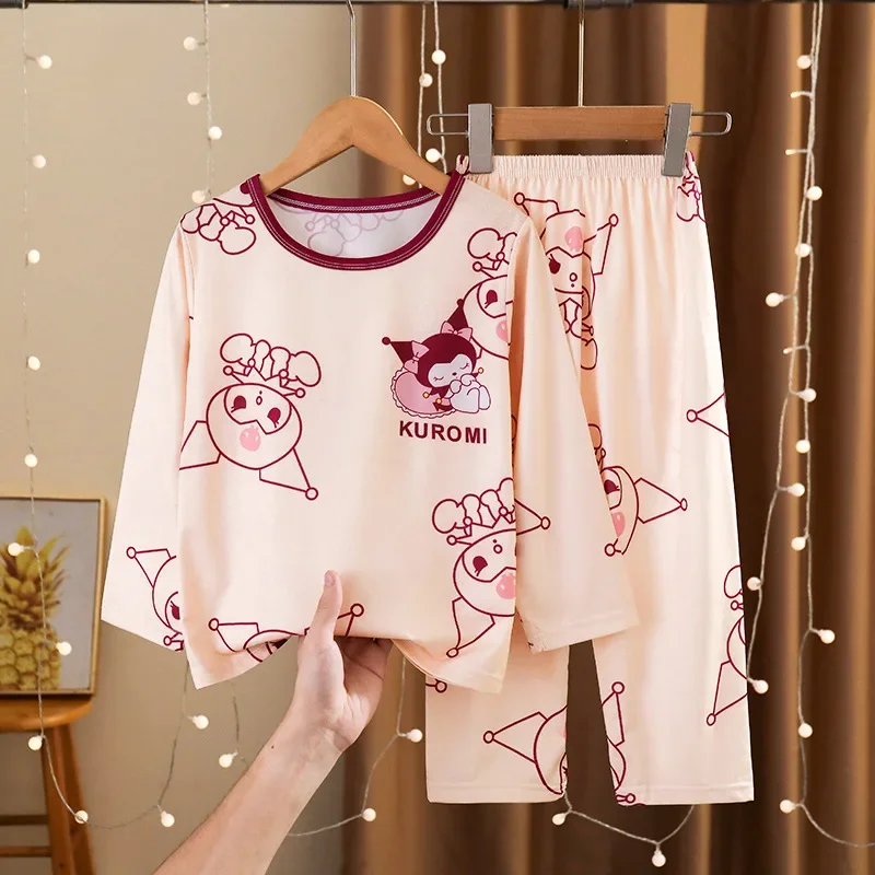 Sanrio Autumn Children&rsquo;s Milk Silk Pajama Set Kawaii Sanrioed Anime Cinnamoroll Kuromi Pajama Children&rsquo;s Home Clothing children pajama set