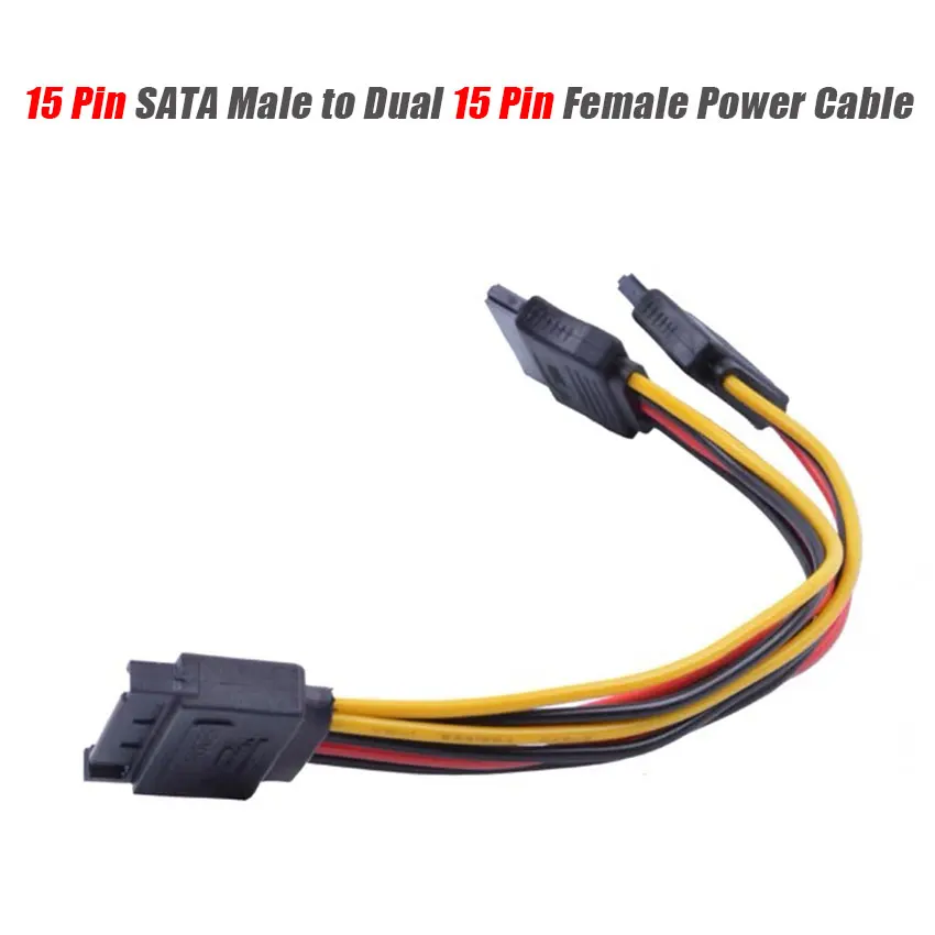 

SATA Power Y Splitter Cable 15 Pin SATA Male to Dual 15 Pin Female Power Cable 20CM Sata Extension Cord For HDD SSD Hard Disk