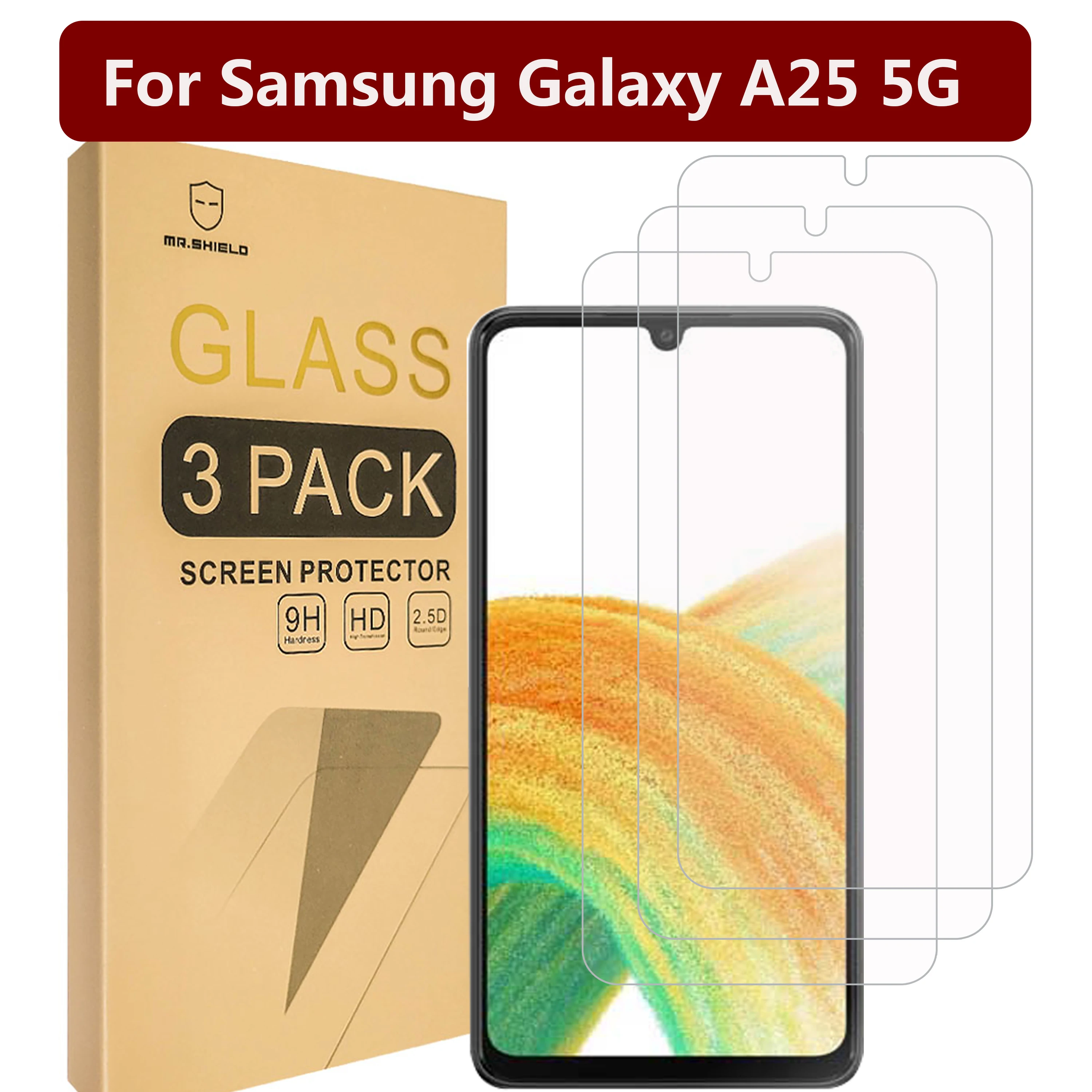 

Mr.Shield [3-Pack] Screen Protector For Samsung Galaxy A25 5G [Tempered Glass] [Japan Glass with 9H Hardness] Screen Protector