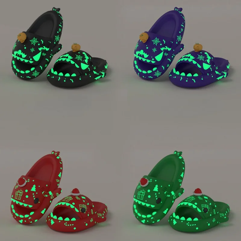 Christmas Luminous Shark Slippers Women Halloween Indoor Home Non-slip Sandals Men Cool Creative Slides Couple Gift Flip Flops 3