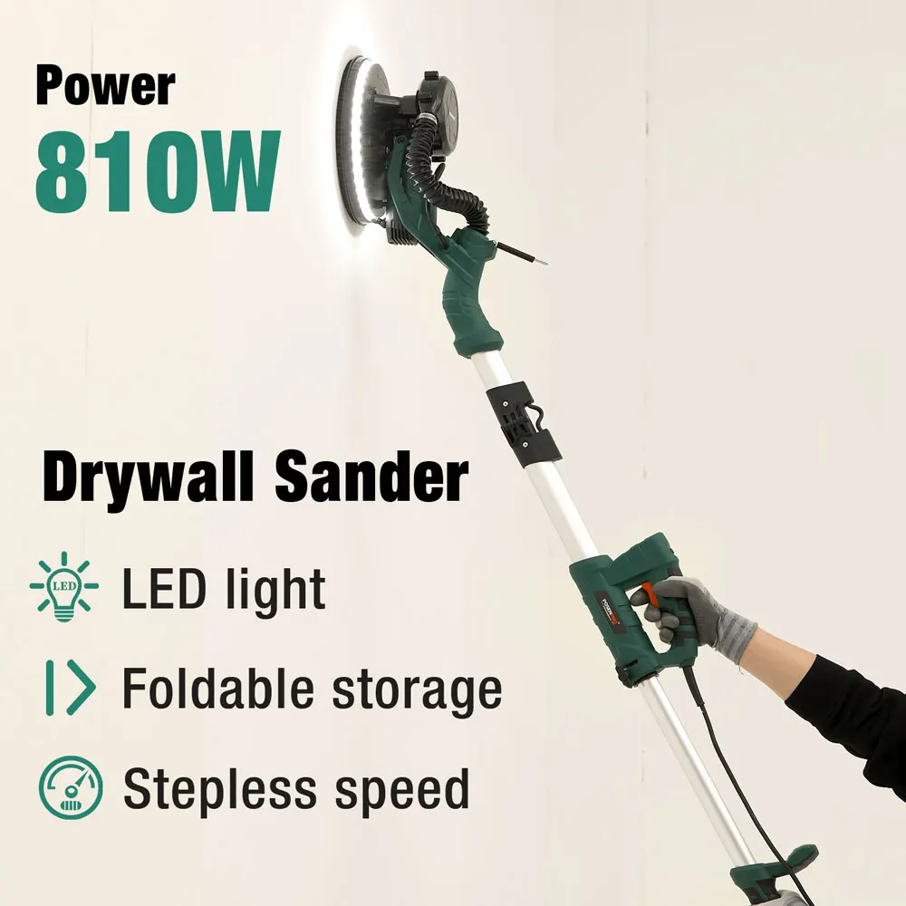 215MM Electric Drywall Sander Pole Wall Polisher 810W Dry Wall Sander LED Strip Light Wall Sanding Household 4