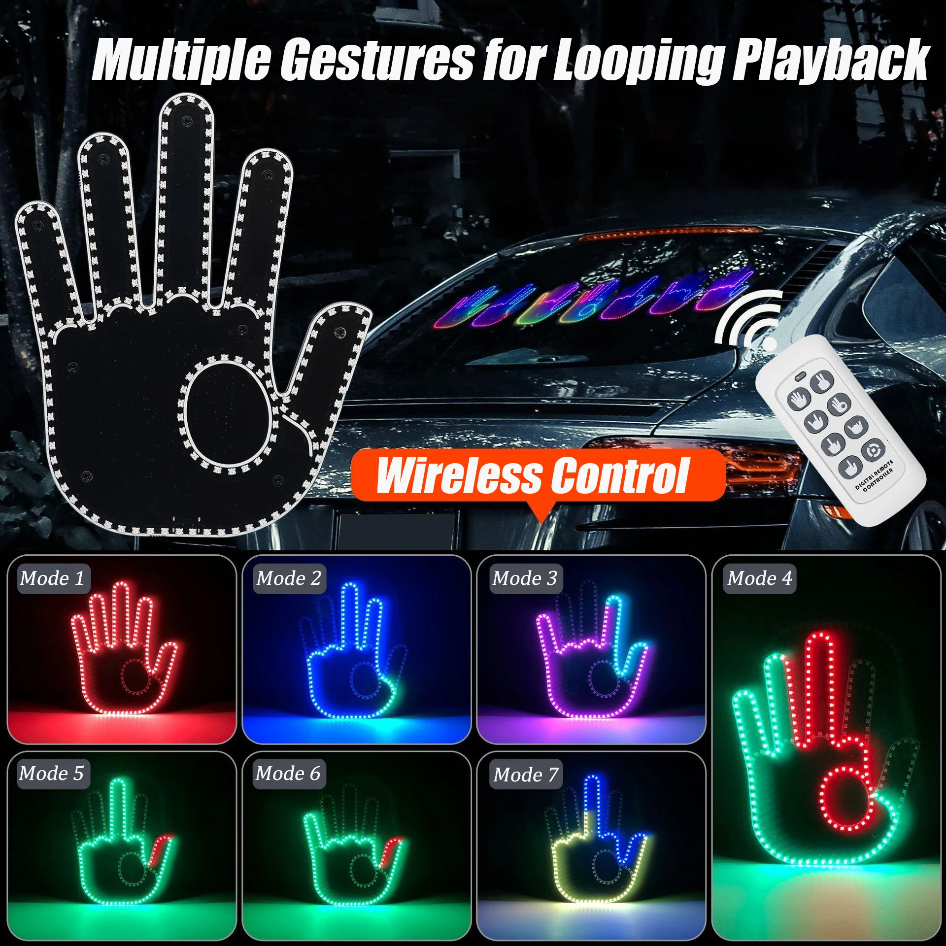 Luce per Gesto del Dito con Telecomando, Segno LED Divertente del Gesto del Dito del Mezzo per Auto, 3 Modalità di Dito Medio per Tutti i Veicoli (Versione Donna