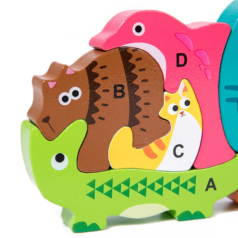 Animal Wooden Jigsaw Puzzle Montessori Kids Cartoon 3D Puzzles Games Baby Early Learning Educational Toys for Children 5