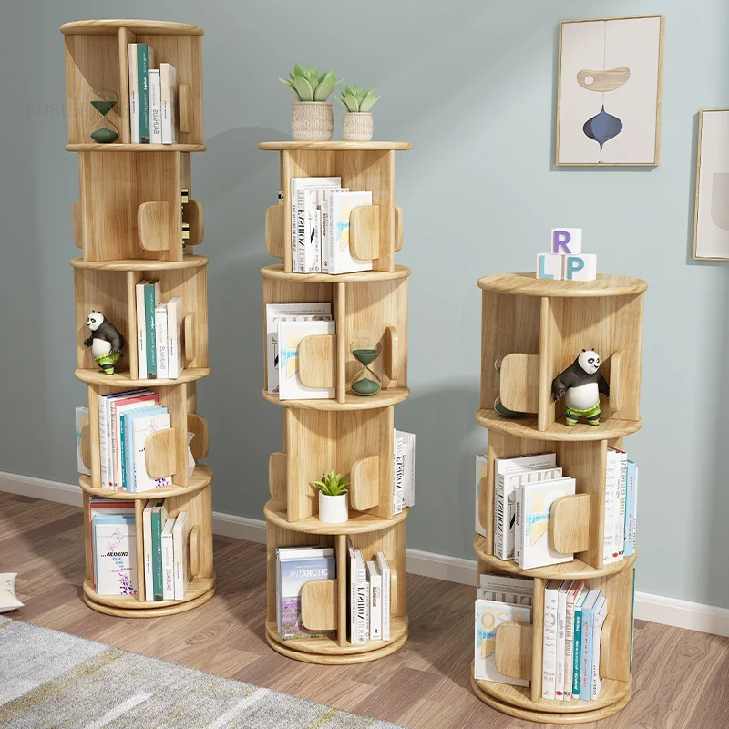 5 Tier Versatile Round Wooden Rotating Swivel Bookshelf Bookcase Shelves  White