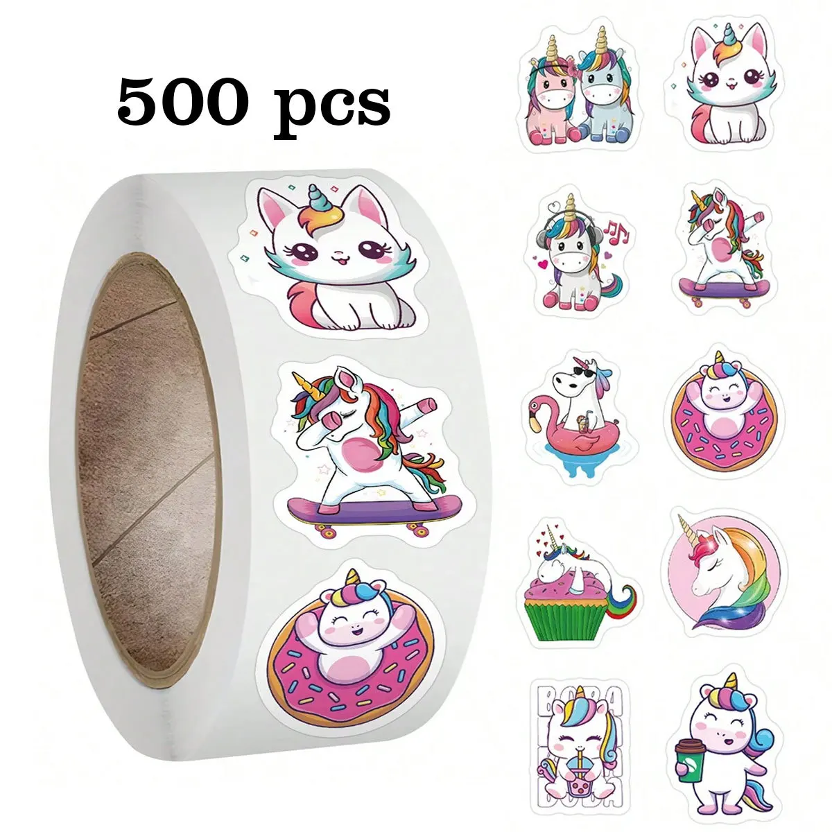 500개 유니콘 라벨 스티커, DIY 장식 스티커, 1인치 자체 접착식 파티 선물..