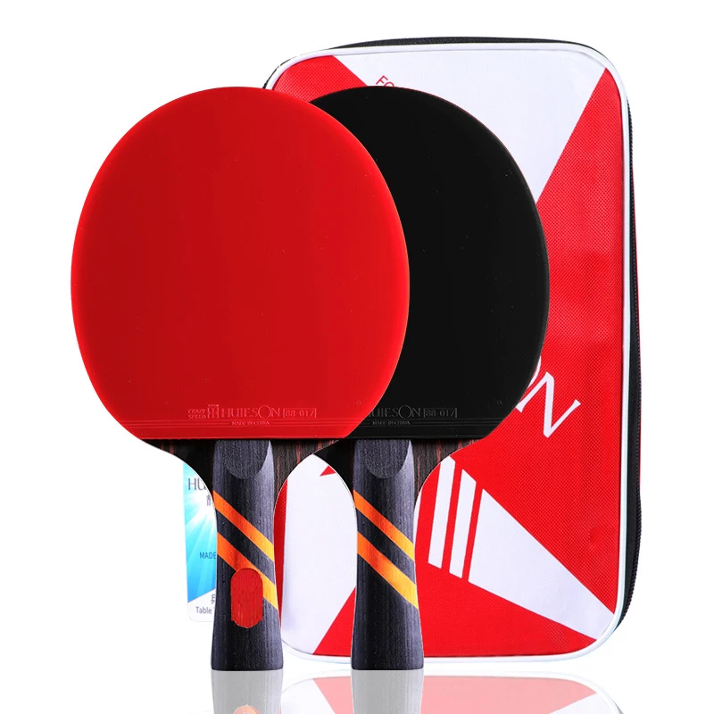 Professional Table Tennis Racket Set - Walnut Finish with Inner Carbon Layers (2 Paddles)