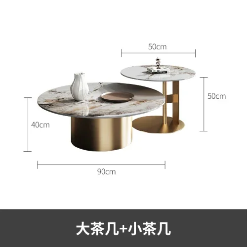 

Italian Light Luxury Stone Plate Coffee Table Living Room Home Size Combination round Stainless Steel