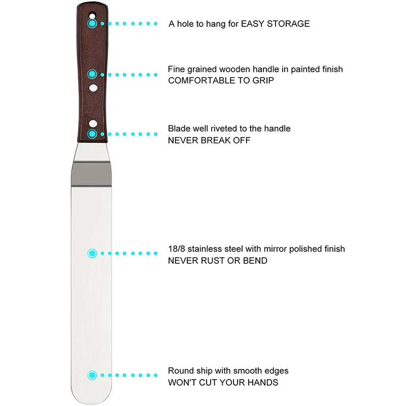 Silicone Spatula Baking Tools Cake Icing Spatula Stainless Steel Angled Cake Frosting Spatulas Wood Handle Hole Design Decor Baking Tools