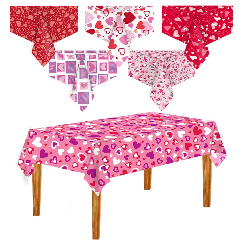 

Valentine'S Day Tablecloth 54*108 Inch,Pink Love Hearts Washable Table Cover For Party Picnic Dinner Decor