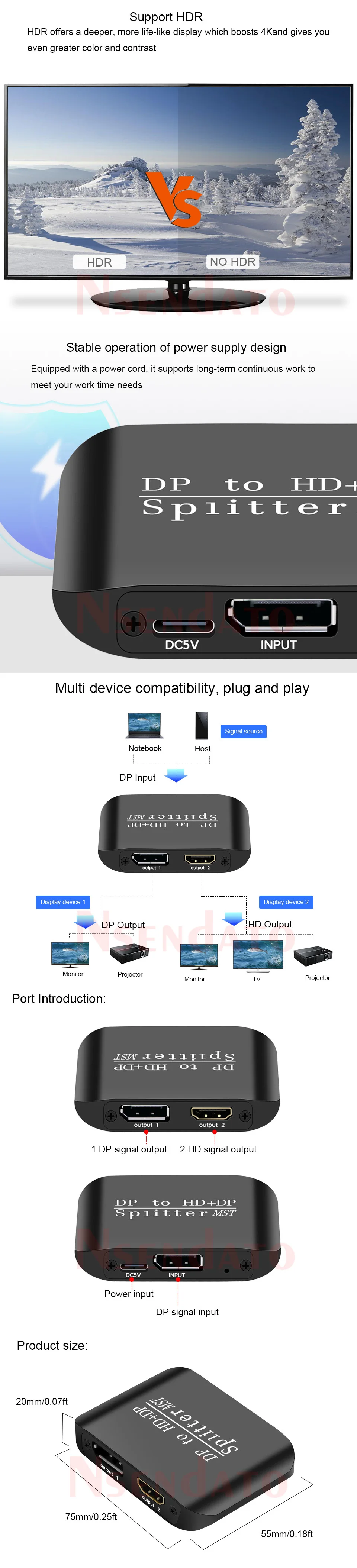DP USB C To HDMI DP Splitter 8K DisplayPort Splitter 1 in 2 Out DisplayPort Spli
