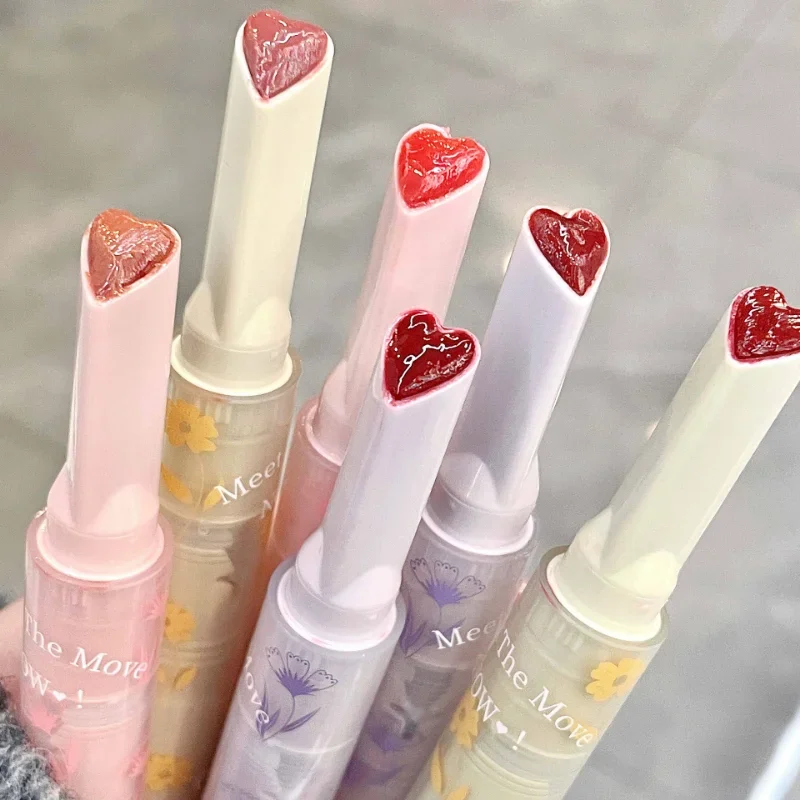 Lip makeup clear water light solid lip gloss jelly pink lip tint mirror glass glaze heart-shaped moisturising lipstick pencil makeup