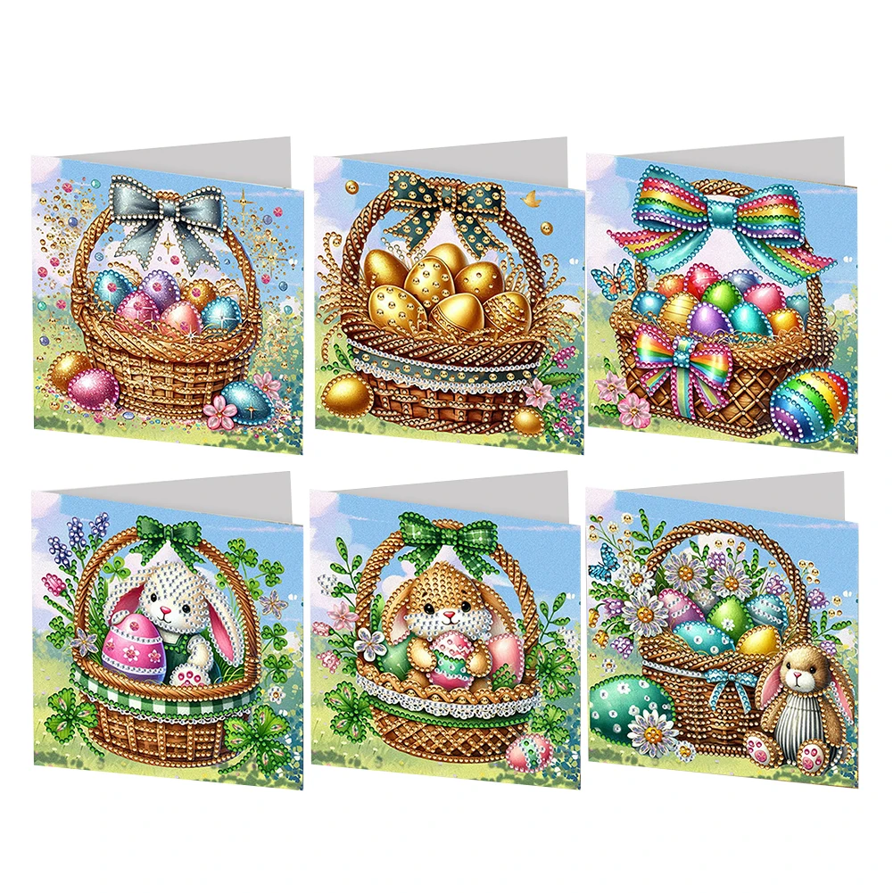 6Pcs Easter Egg DIY Diamond Painting Card Rhinestone Painting Card Kit Diamond Greeting for Holiday Party Favors