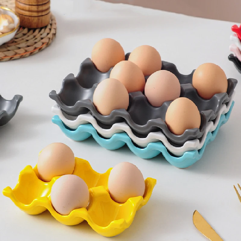 6 Grid/12 Grid Egg Storage Tray Ceramic Tableware Kitchen Egg Grid Refrigerator Egg Rack Household Kitchen Storage Supplies 2