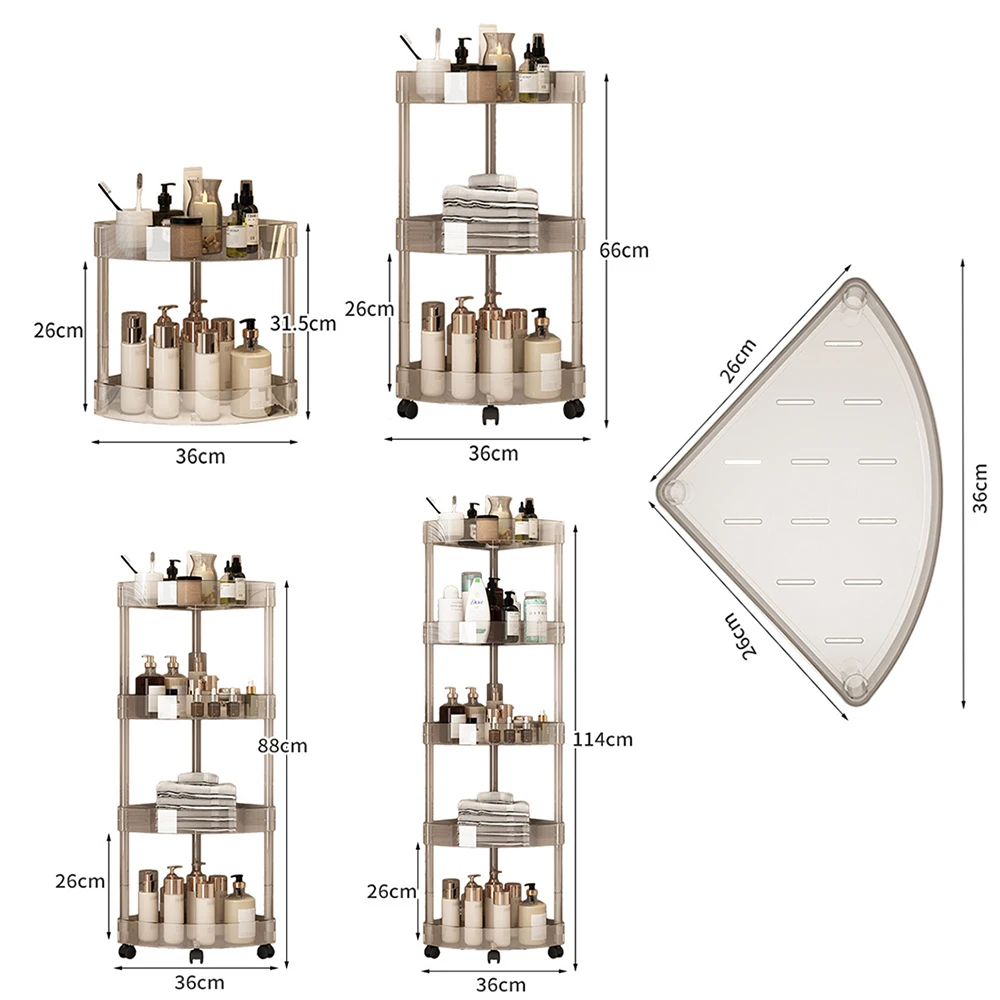 Stainless Steel Wheeled Corner Storage Shelf Transparent Corner Rack Floor Toilet Bathroom Triangle Storage Rack Gap Multi-layer