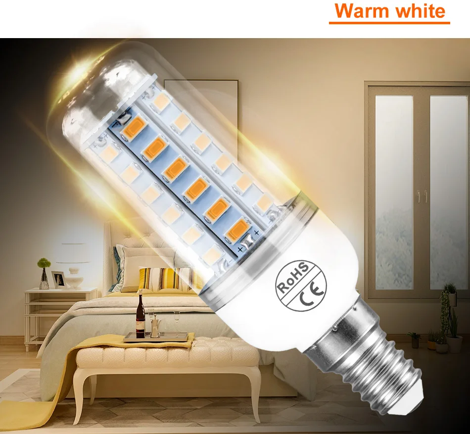 Description Picture 3 of itemE27 LED Corn Bulb E14 Lamp GU10 Spotlight G9 Ceiling Chandeliers 220V Indoor Home Bedroom Living Room B22 Lights Cool/Warm White