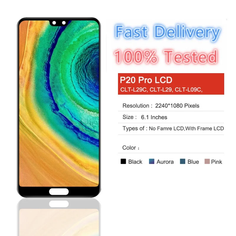 

6.1"; New Original For Huawei P20 Pro LCD Display Touch Screen with Fingerprint For Huawei P20Pro CLT-L29 C. LT-L09 LCD Display