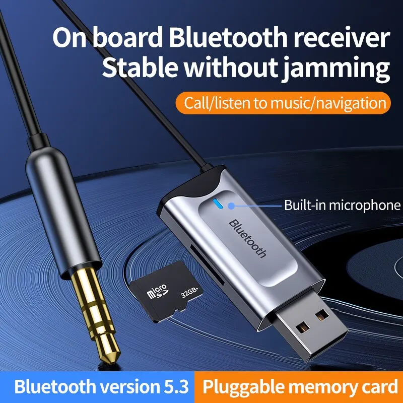 블루투스 리시버 자동차 키트 핸즈프리 통화 3.5mm 잭 TF 카드 스테레오 음악 오디오 USB 동글 Aux 무선 어댑터, 자동차 스피커용