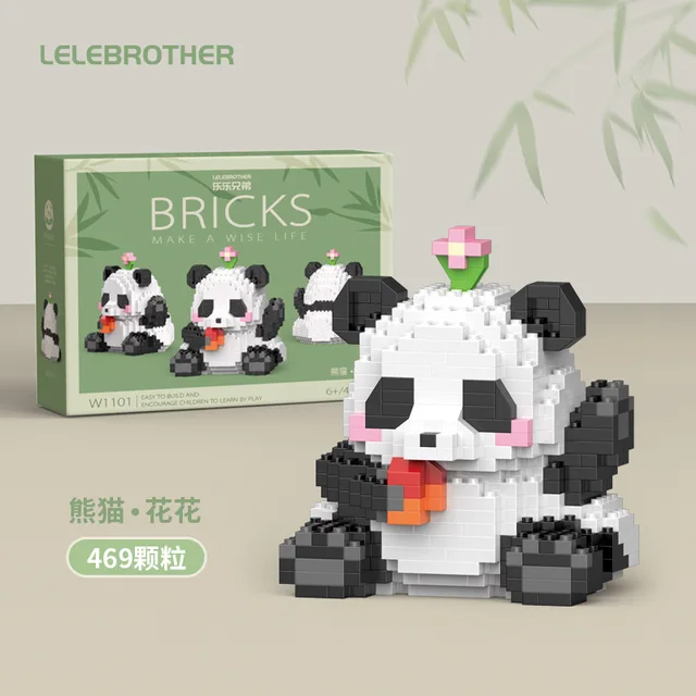 Kawaii Panda Life Micro Building Blocks Cute Animal Model Huahua