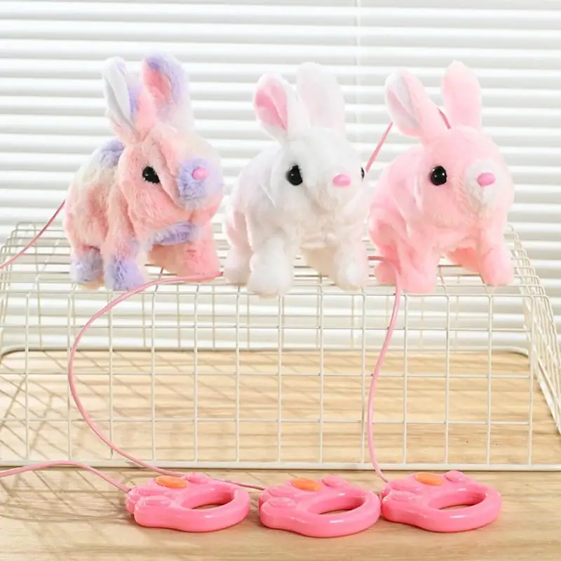 Moving Bunny Toy Stuffed Animal Toy Electronic Animated Rabbit Walking Toy Interactive Walking Animal Toy With Sounds/Rope For 3