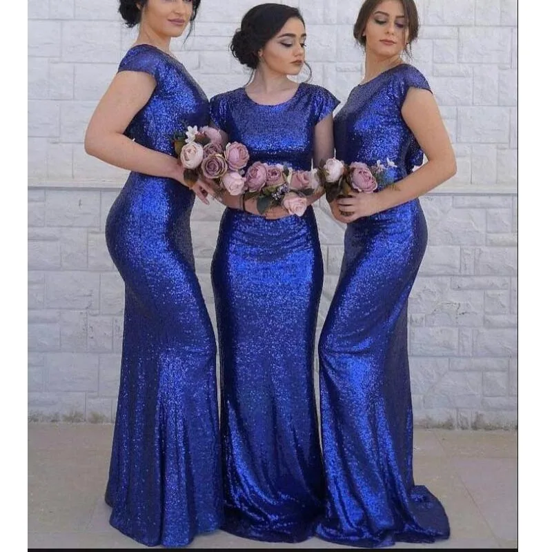 

Royal Blue Mermaid Bridesmaid Dresses 2022 Sequin Scoop Floor Length Burgundy Wedding Guest Party Gowns vestido de festa longo