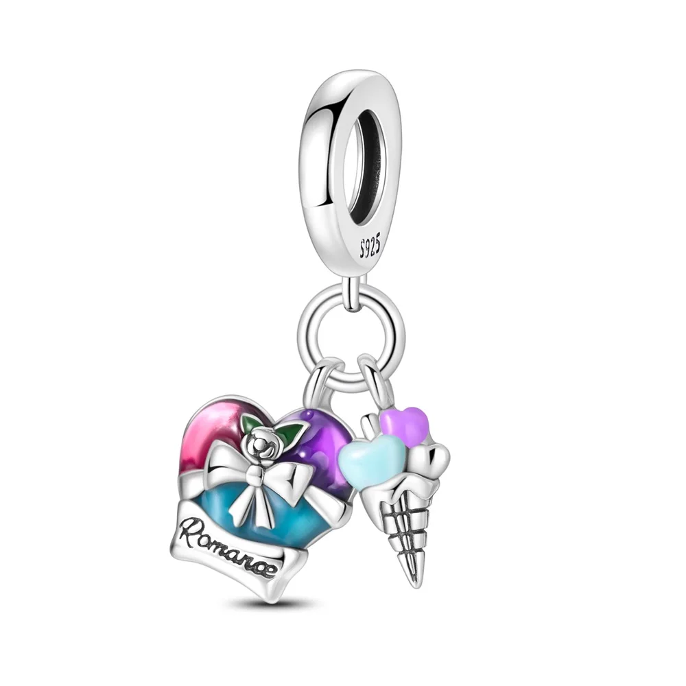 Romantico 925 Sterling Silver San Valentino Love Gift Box Ice Cream Charm Fit Pandora Bracciale Accessori Per La Data Delle Donne